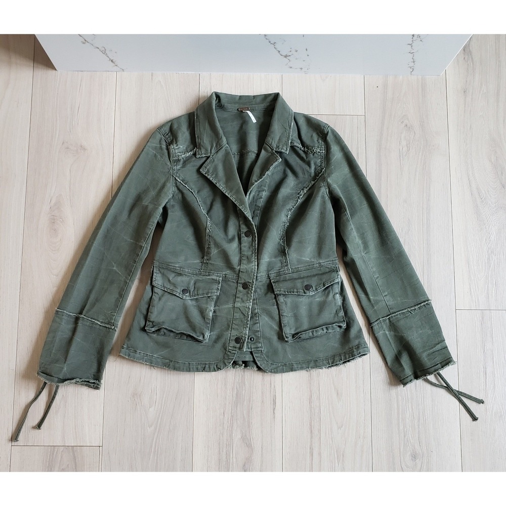 Free People Jacket Womens M Military Ruffle Peplum Lace Up Cuff 2013 Spring - Picture 2 of 10